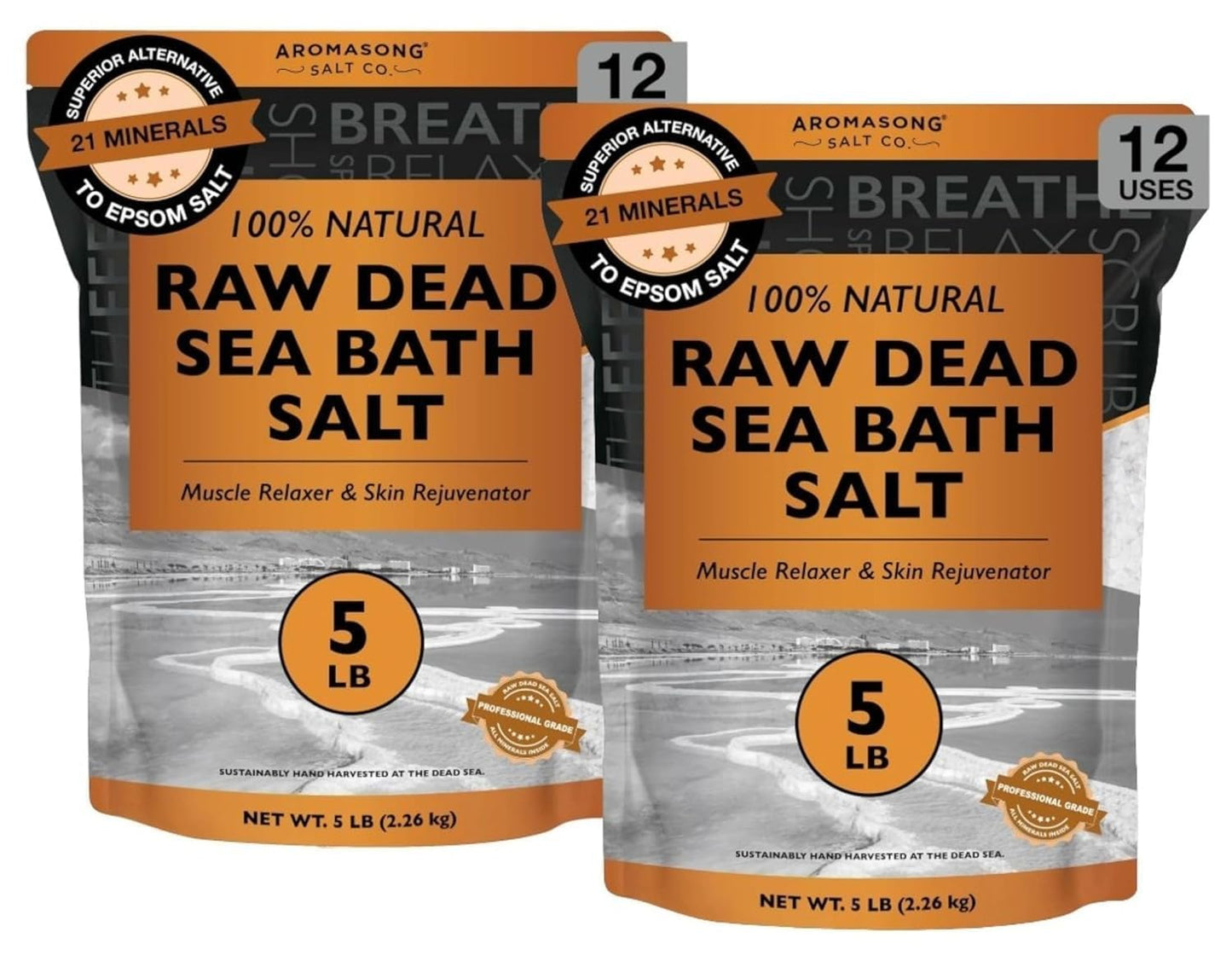 Aromasong Raw Dead Sea Salt Soaking Bath - 10 Lbs Resealable Pack | Skin Softening Benefits