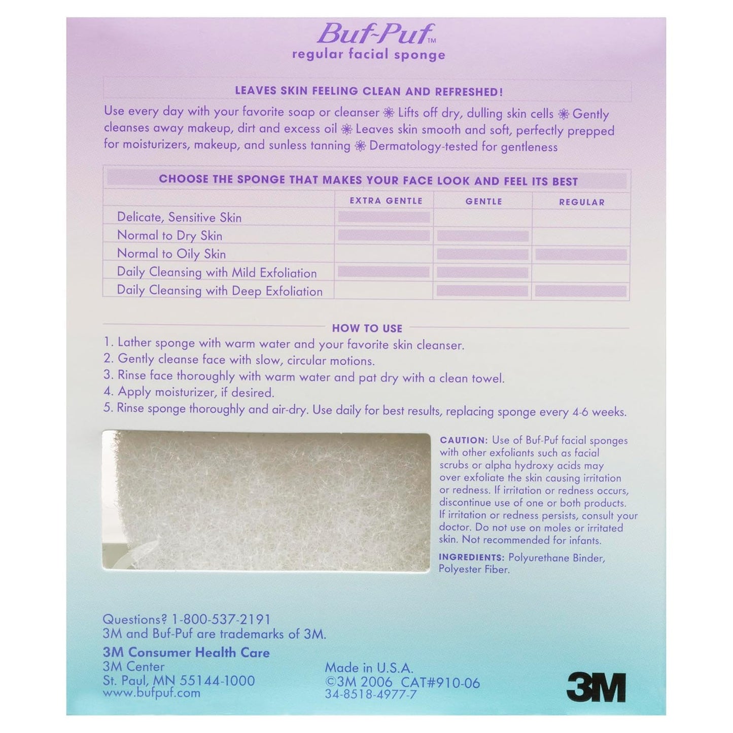 Buf-Puf Facial Sponge, Dermatologist Developed, Removes Deep Down Dirt & Makeup That Causes Breakouts and Blackheads, Reusable, Exfoliating, White, 8 Count
