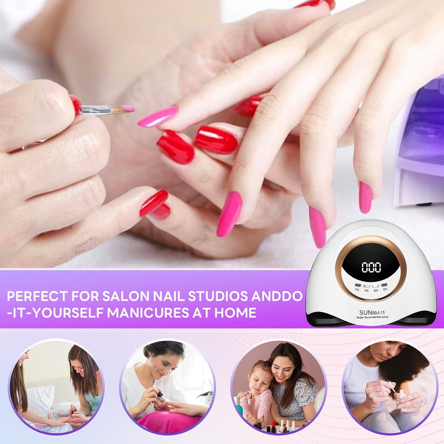 Professional 180W UV LED Nail Lamp - Fast Gel Nail Dryer with 4 Timer Settings & LCD Display