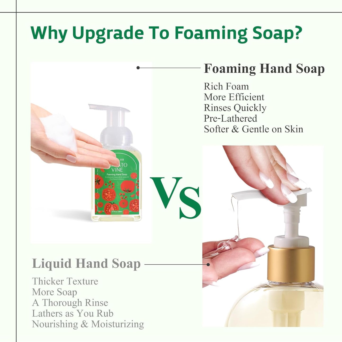 Tomato Vine Foaming Hand Soap Refill Set – 3 Pack (33.8 Fl Oz Each) – Chemical-Free & Moisturizing with Refillable Dispenser for Kitchen & Bathroom