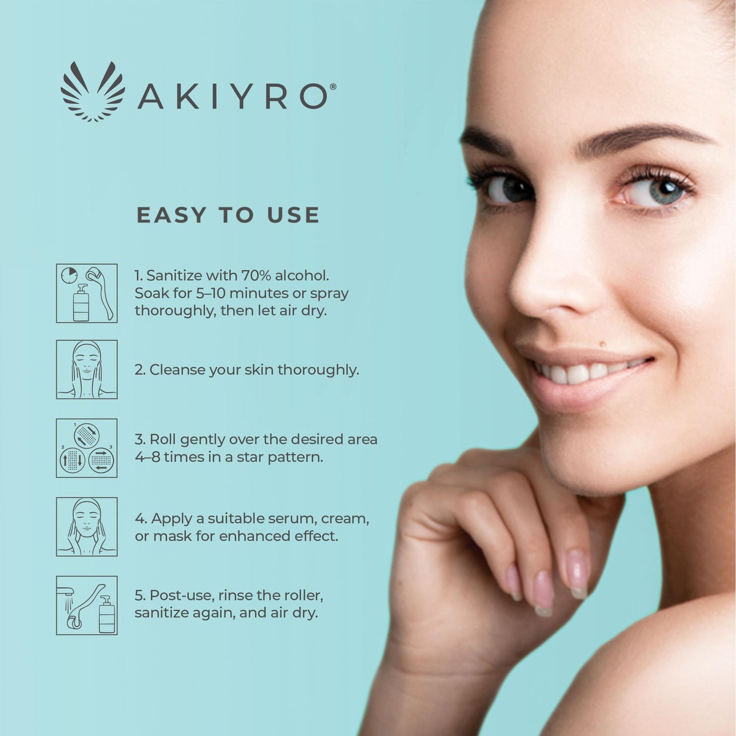 AKIYRO Derma Roller 0.30mm - Microneedle Roller with Storage Case - 192 Micro Needling Dermal Tool for Face, Beard, Scalp & Body - At Home Microneedling Skin Care for Women & Men (Green)