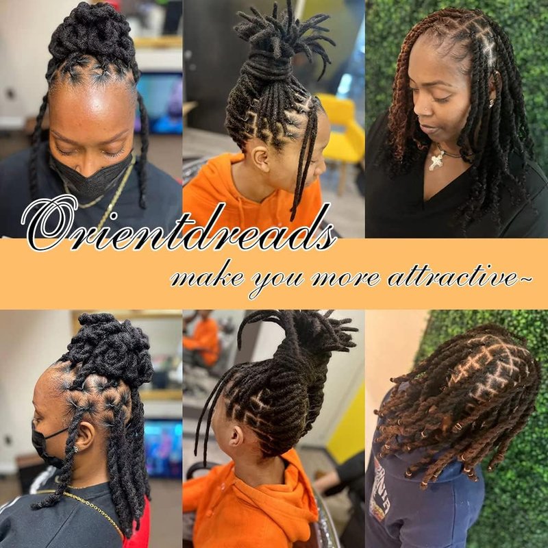 Orientdreads Human Hair Natural Color Handmade Crochet Afro Hair Soft Dreadlocks Extensions 0.4cm 0.6cm 0.8cm Thickness (8in 20 strands, Natural black 0.8cm)