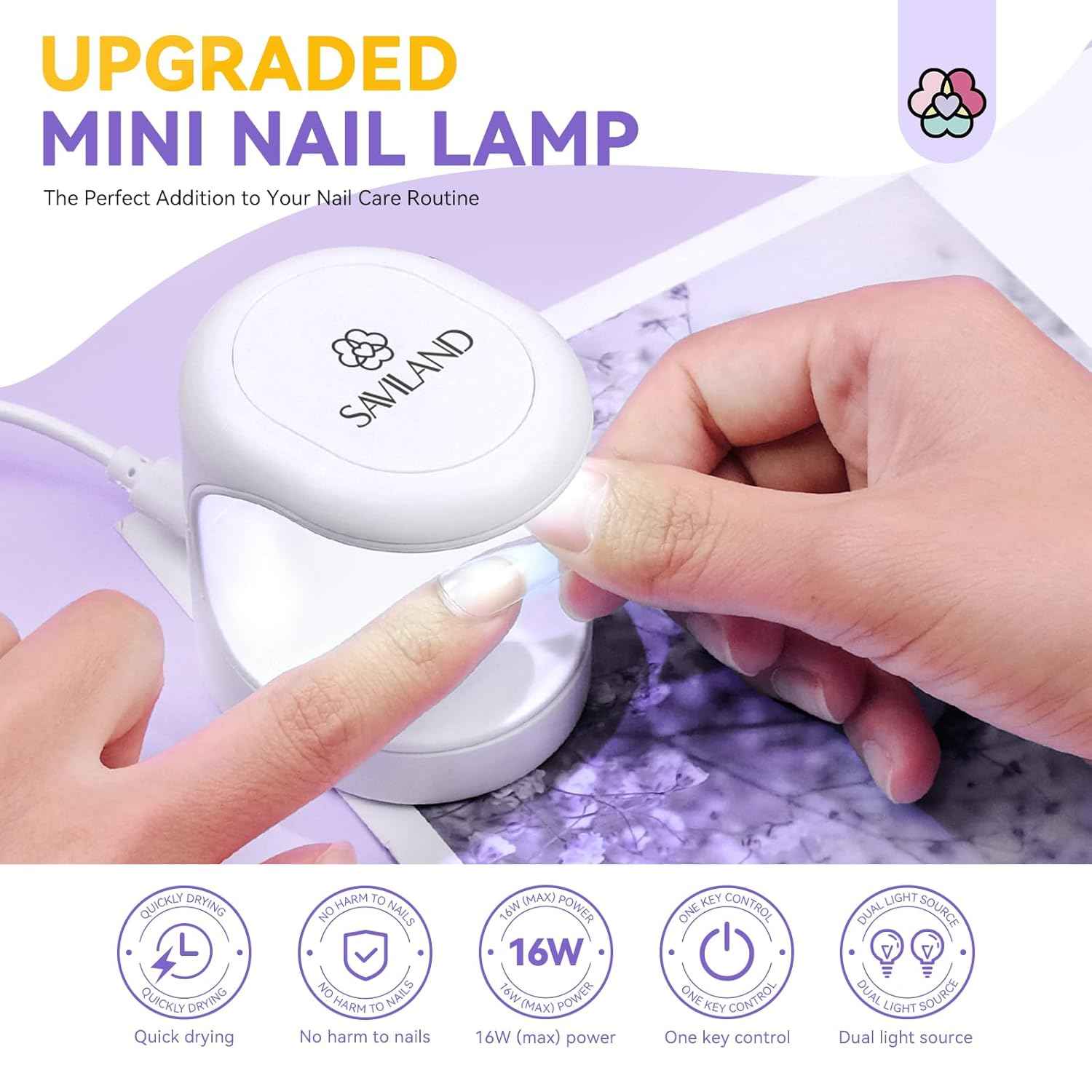 16W Saviland Mini Nail Lamp - Portable UV Light for Quick-Dry Gel Nail Extensions