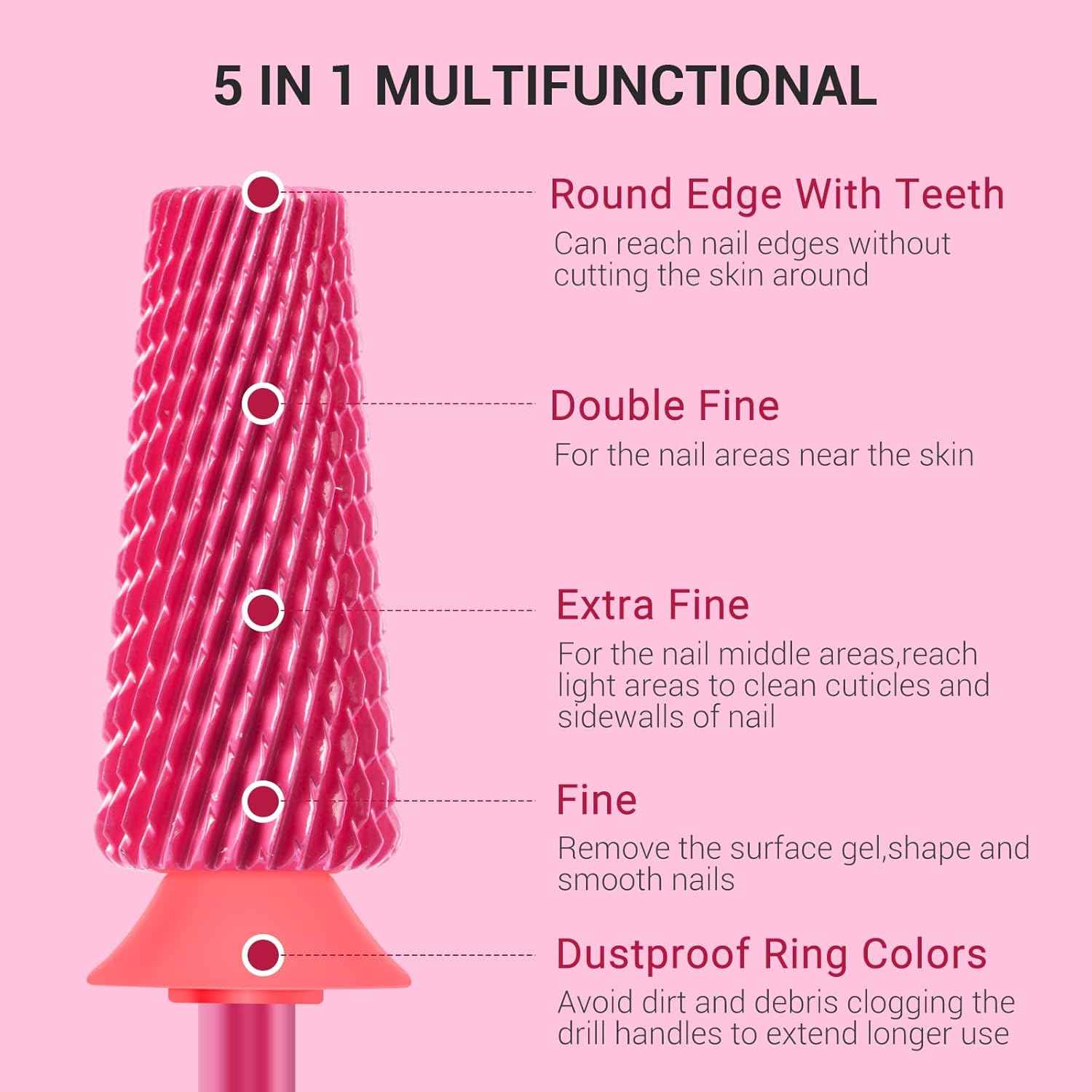 Professional 5-in-1 Nail Drill Bits Set for Acrylic & Gel Nails - MelodySusie