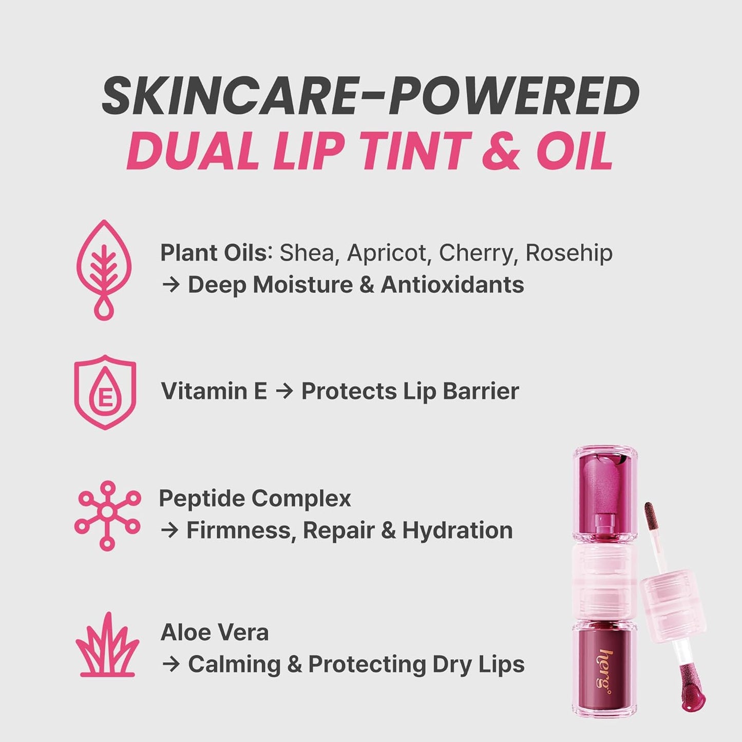 Epielle Dual Lip Tint & Oil - 2-in-1 Korean Lip Plumper in Pinot Noir & Bubble Berry | Long-Lasting Color