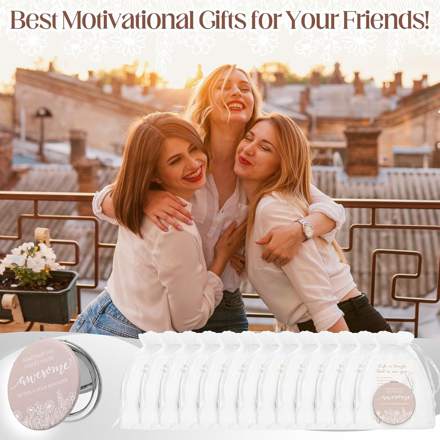 Inspirational Gifts for Women - Wildflower Compact Mirror Set | Double-Sided Folding Mirrors with Gift Cards (12 Pack)