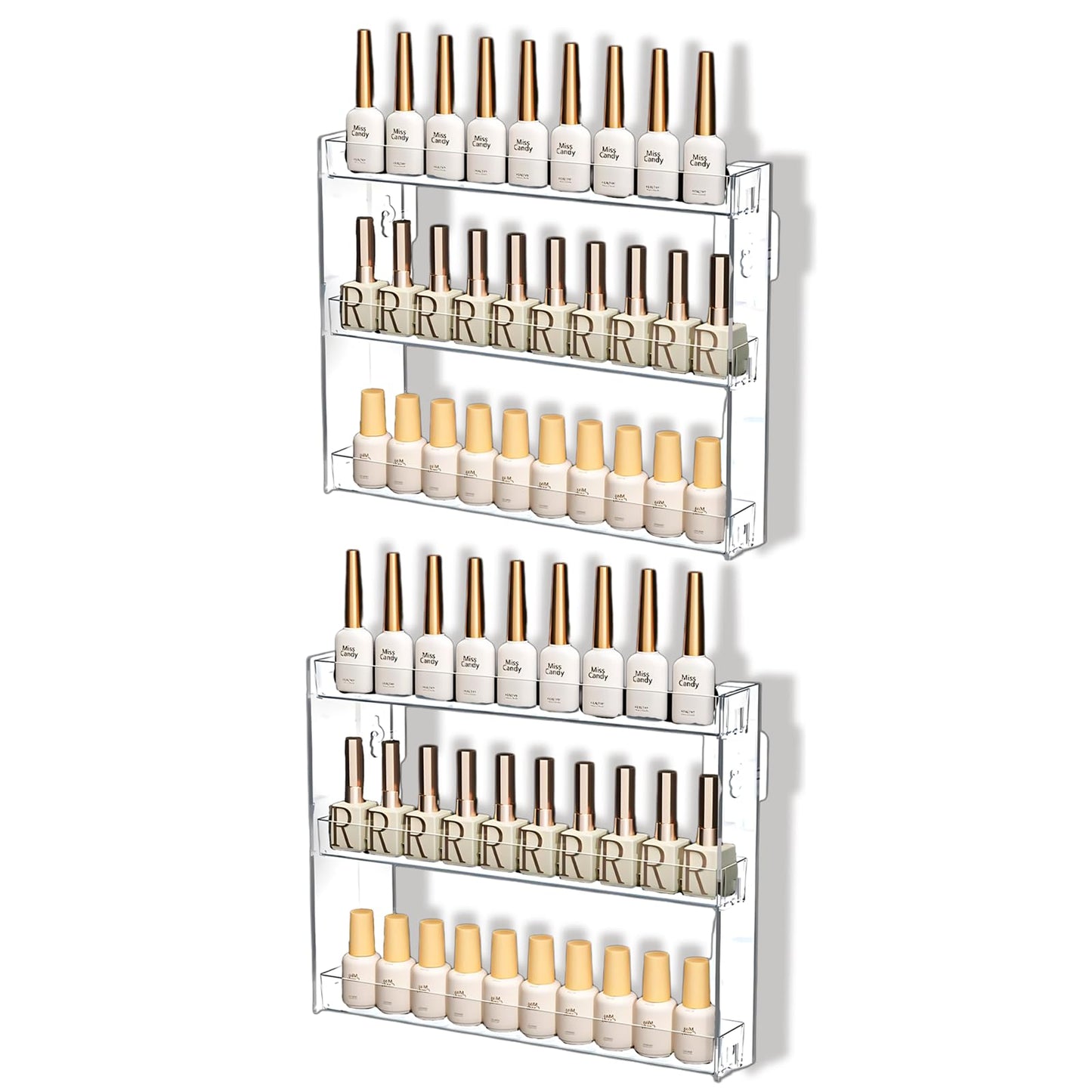 YIEZI 3 Layers Makeup Organizer Wall Mounted, Acrylic Invisible Floating Shelves with Anti-Slip Adhesive Backing, Sunglasses Display Rack, Nail Polish Storage, Clear (2 Pack)