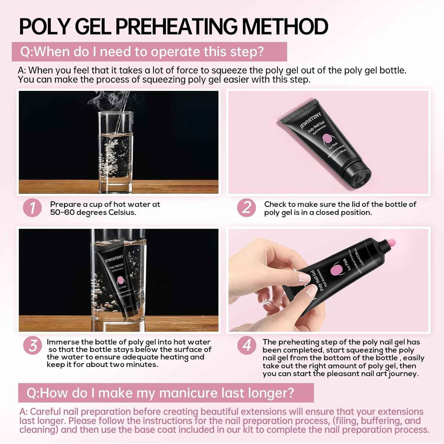 Poly Gel Nail Kit with UV Lamp & 10ml Base/Top Coat - Nail Art Extension Tools for Beginners