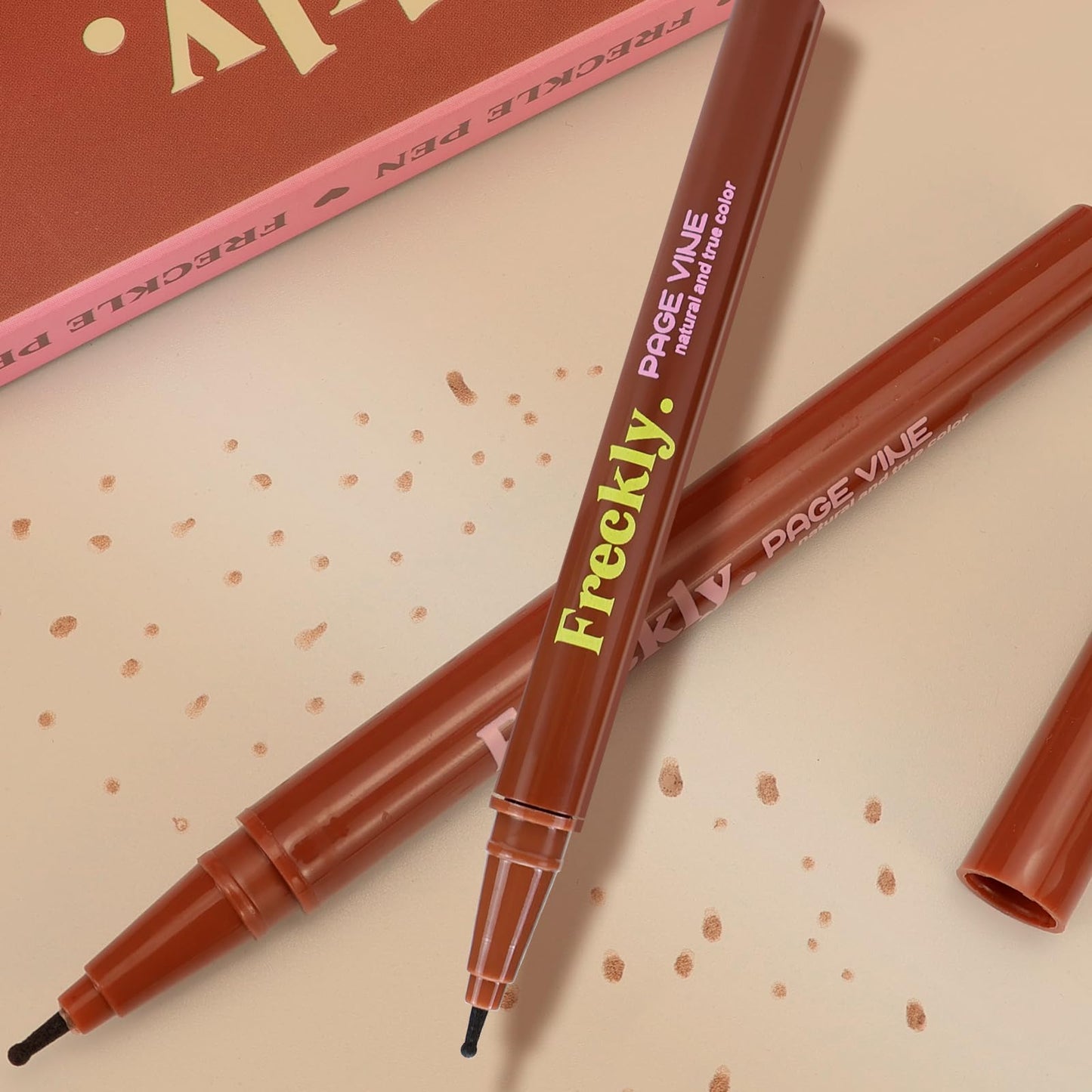 CLLFUU Freckle Pen,2 PCS Faux Freckle Stamp Waterproof,Fake Face Freckles Stain Makeup Long Lasting Quick Dry,Natural Lifelike Soft Dot Freck Pen 2PCS-02 Medium