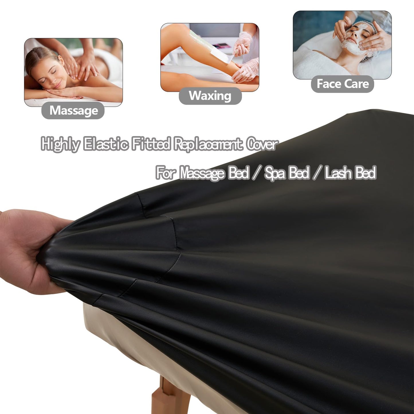Massage Table Cover Protector Vinyl Leather Spa Bed Covers - Fits Beds 28-32" Wide, Lash Bed Protective Cover Fitted, Esthetician Accessories, Waterproof & Oilproof & Reusable & Elastic (Black)