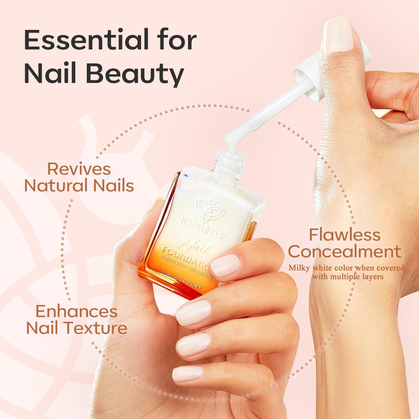 modelones Nail Strengthener, Milky White Nail Polish Nail Repair for Damaged Nails Hardener Quick Dry Nail Growth Polish Natural Nail Concealer Foundation Strengthening Polish Gifts for Women 15ml