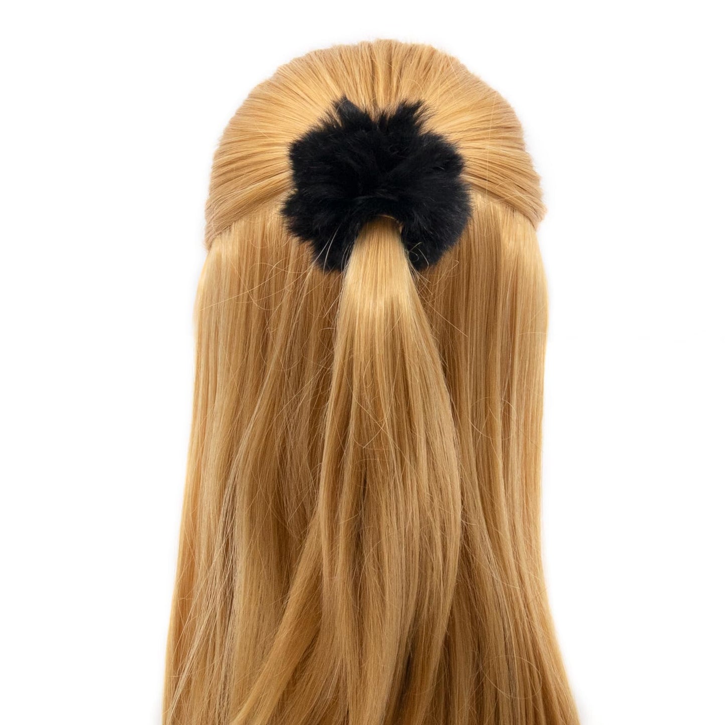 surell Rex Rabbit Fur Scrunchie - Soft Fuzzy Hair Tie - Damage Free Black Fur Ponytail Holder - No Breakage Fur Scrunchie (Black)
