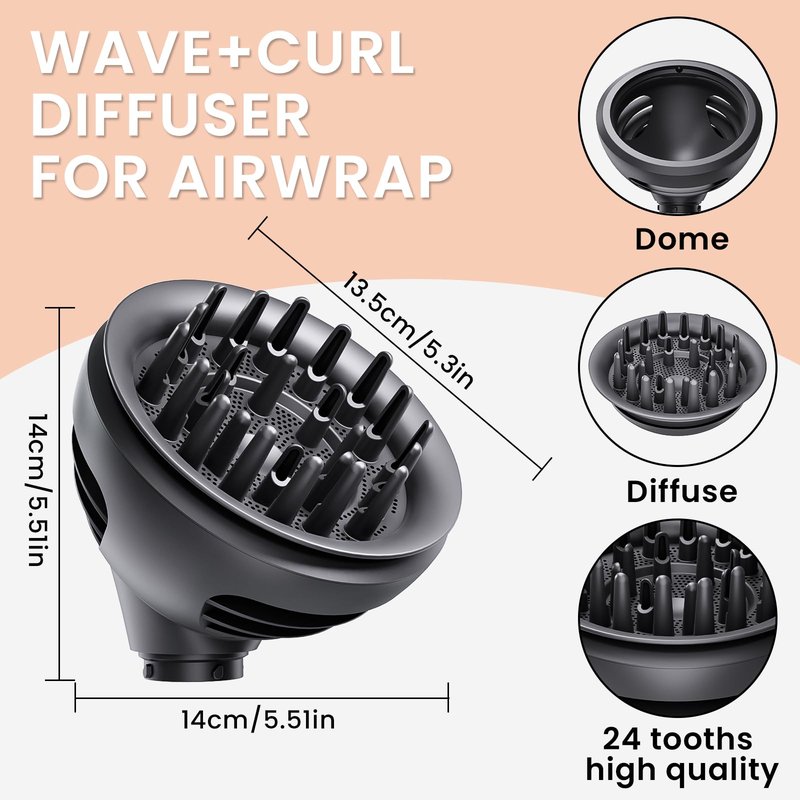 AIRUISH Upgraded Diffuser Wave Curl for Dyson Airwrap, Attachment Diffuser Nozzle Dome and Diffuse Modes, For All Models of Dyson Curling Iron