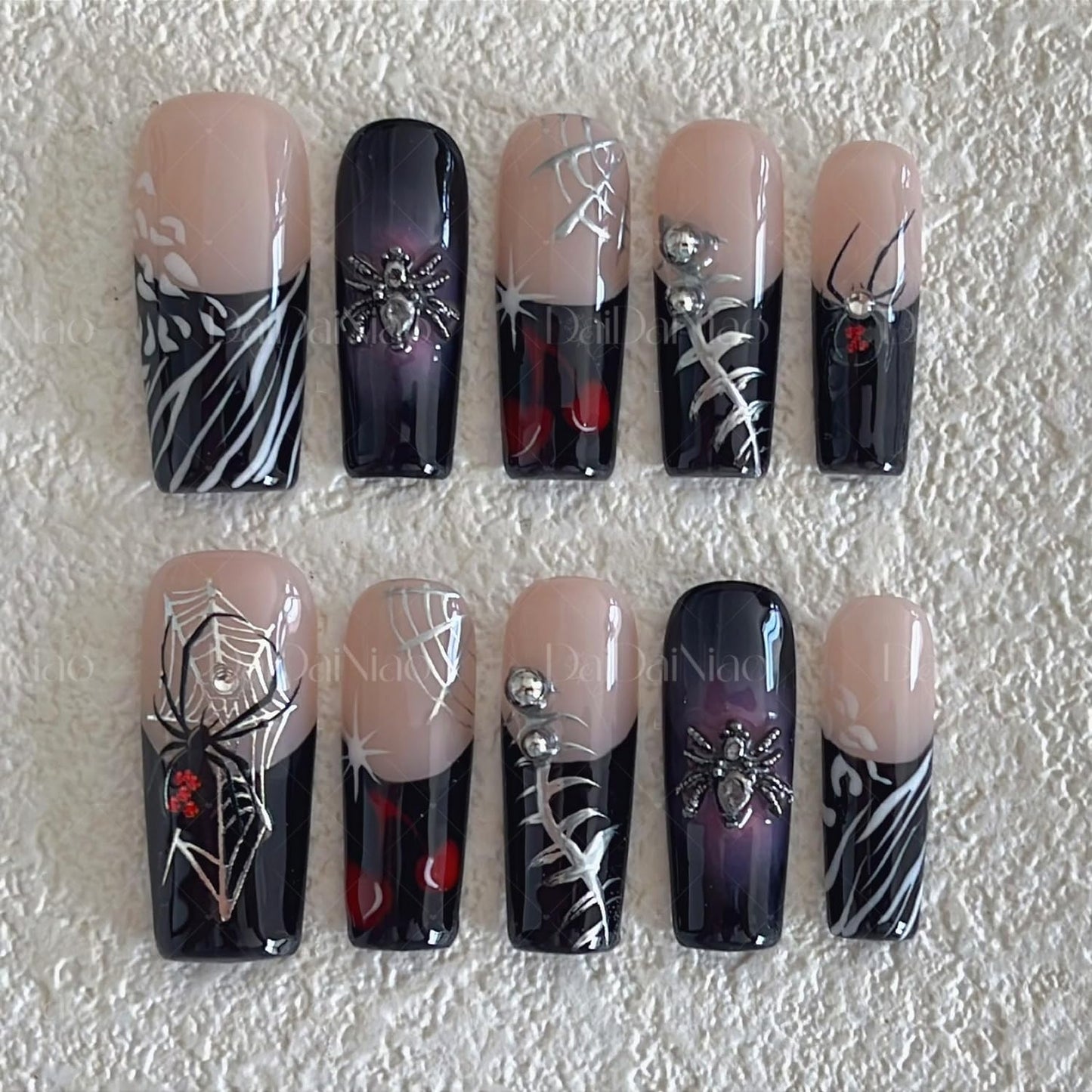 Christmas Press-On Nails - Short Square Gel Full Cover with Reindeer & Santa Designs
