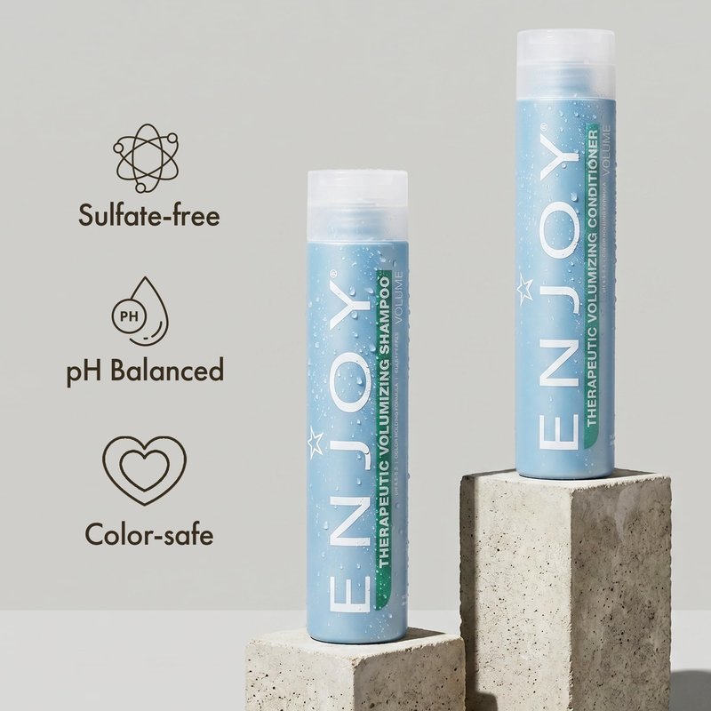 Enjoy Therapeutic Volumizing Shampoo, Scalp Stimulating and Thickening Cleanser for Fine or Thinning Hair, Peppermint, Tea Tree, and Niacin Formula, pH 4.5–5.5, 33.8 Fl Oz