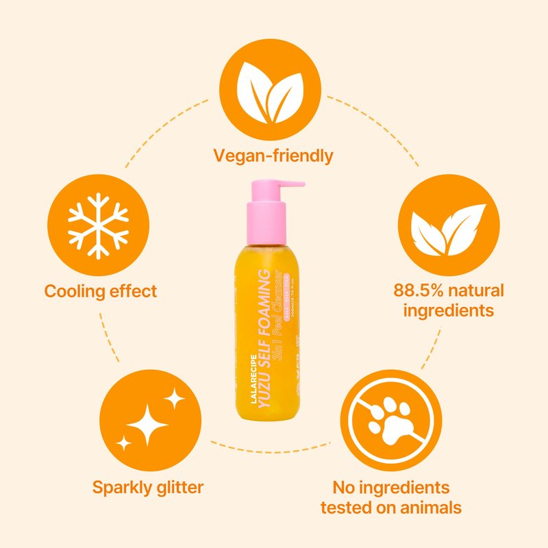 LALARECIPE Yuzu Self-Foaming 3-in-1 Facial Cleanser – Korean Daily Face Wash with AHA BHA PHA for Gentle Exfoliation and Pore Care – Hydrating Cleanser for Dry and Sensitive Skin (200ml/ 6.6 fl oz)