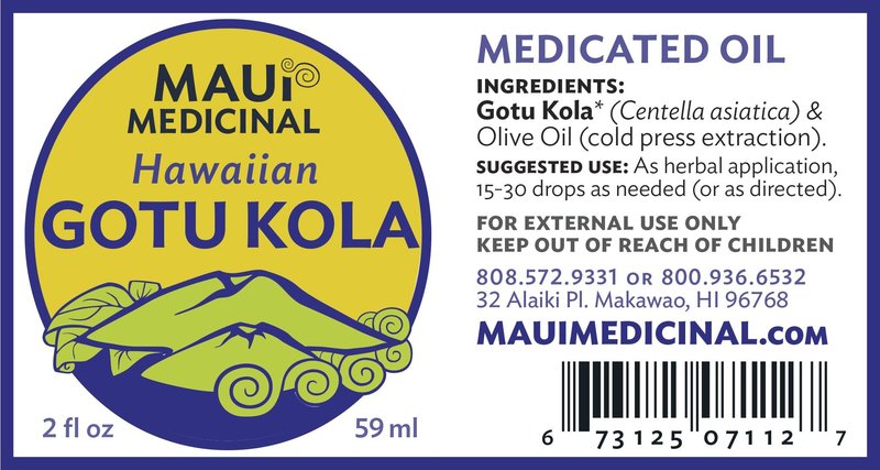 Maui Medicinal Herbs Gotu Kola Brahmi Oil 2fl. oz. Mauifarmacy Grown USA Certified Organic Carrier Oil