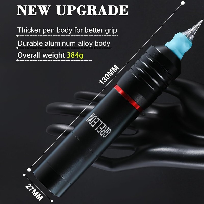Tattoo Pen Kit - Professional Tattoo Machine with 2 Batteries & 1500mAh Power Supply | Red Color
