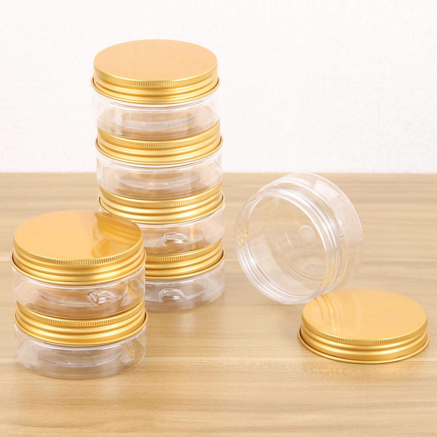 Tecbeauty 12-Pack 300ml Empty Large Refillable Clear Plastic Jars with Lids for Beauty Products, Round Containers for Slime, Cream, Multi Use, Gold