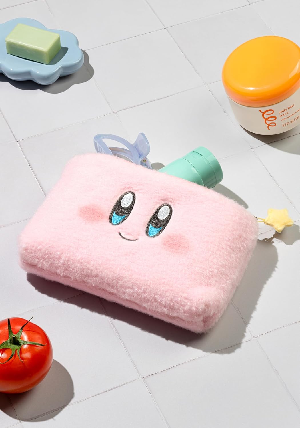Fluffy Pouch | Kirby Plush Cosmetic Bag & Jewelry Organizer - 8.7 Inch Travel Storage Case