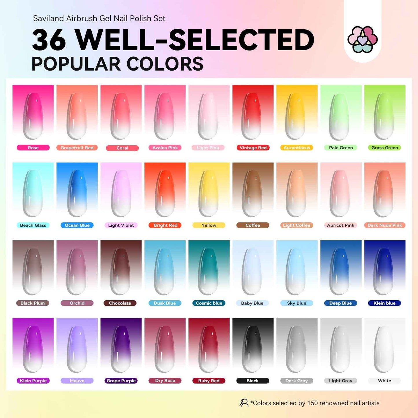 SAVILAND Airbrush Gel Nail Polish: 36 Colors No Need for Dilution Gel Polish Airbrush Paint for Nail Diluted High Pigmented for Acrylic French Gradients Cat Eye Paint Home Salon DIY Christmas Gift