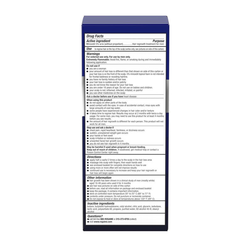 Men's Rogaine 5% Minoxidil Foam for Hair Regrowth, Topical Hair Loss Treatment for Men to Regrow Fuller, Thicker Hair, Unscented Minoxidil Topical Aerosol, 1-Month Supply, 2.11 oz