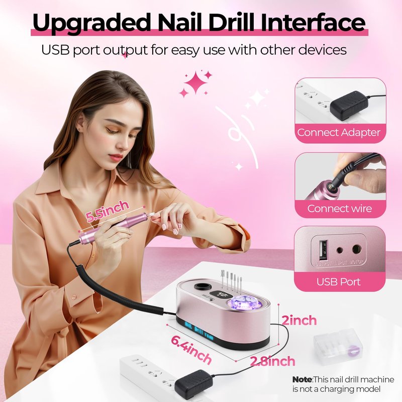 JOSGLOI 40000RPM Electric Nail File Drill Professional Kit, Drill Machine with LCD Display, Manicure Pedicure Polishing Acrylic Gel Nail Grinder for Salon, Home Use