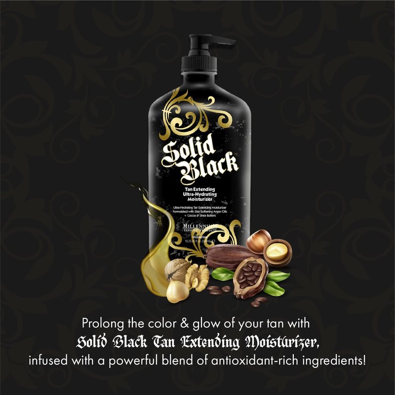Millennium Tanning Solid Black Tan Extender Moisturizer Body Lotion Tattoo Enhancer with Argan Oils and Aloe Vera 18.25 Fl. Oz.