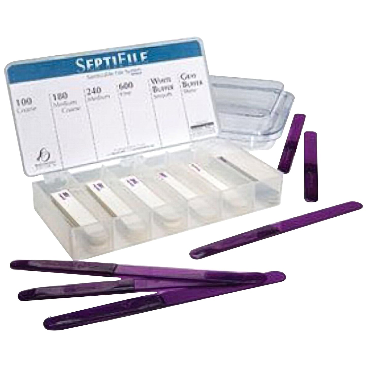 Backscratchers SeptiFile Storage Tray 6 Pack - Replaceable Double-Sided Nail Files - White and Gray Buffer