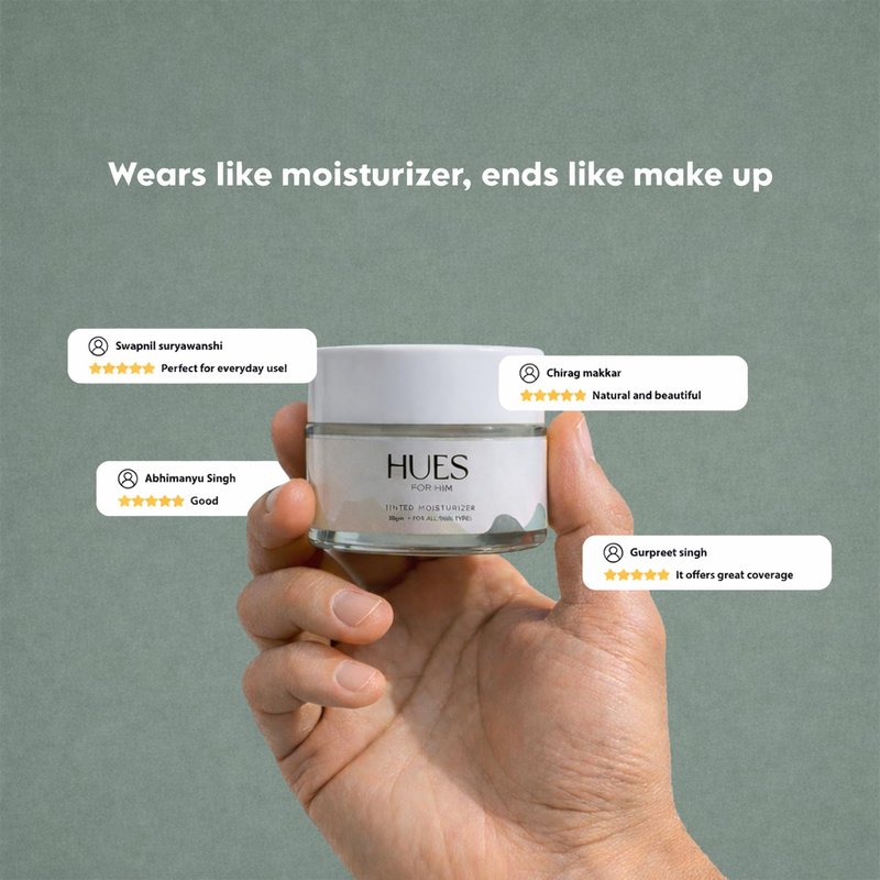 HUES FOR HIM Tinted Moisturiser – Hydra Boost BB Cream with Hyaluronic Acid for Men, Even Skin Tone & Daily Hydration, 30g