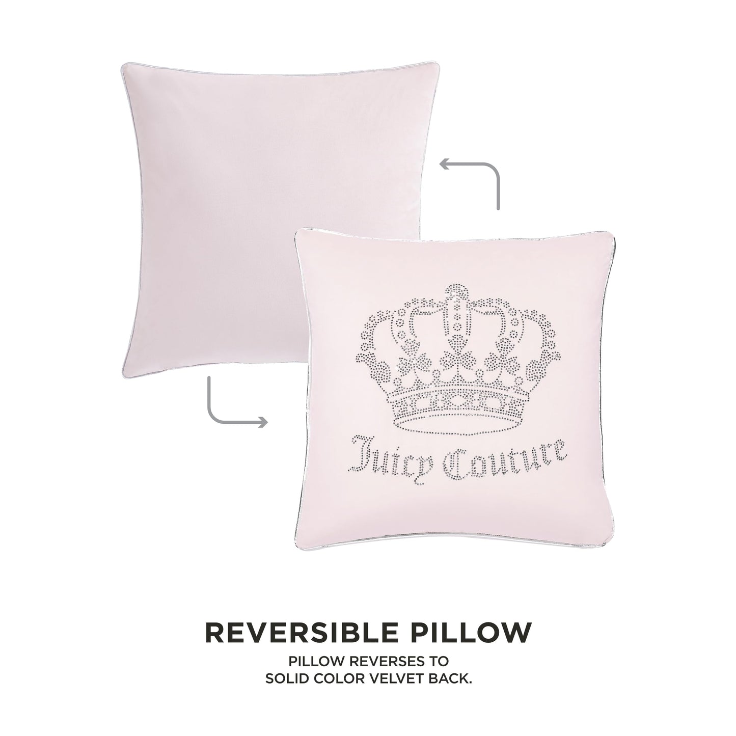 Juicy Couture - Decorative Accent Pillow, Velvet Rhinestone Crown, Premium Reversible Throw Pillow, Living Room and Bedroom DΓ©cor, Measures 20" x 20", Pink Blush