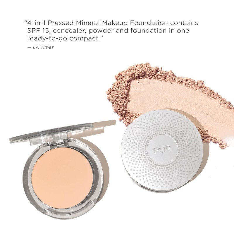 PÜR MINERALS 4-in-1 Pressed Mineral Makeup Powder Foundation with SPF 15 - Buildable Medium to Full Coverage Compact