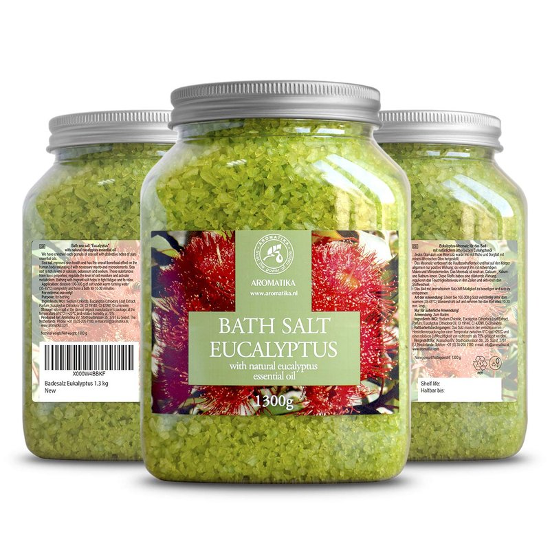 Sea Salt Eucalyptus with Natural Eucalyptus Essential Oil 46 Oz - Eucaliptus Bath Salts - Best for Good Sleep - Stress Relief - Beauty - Relaxing - Bathing - Body Care