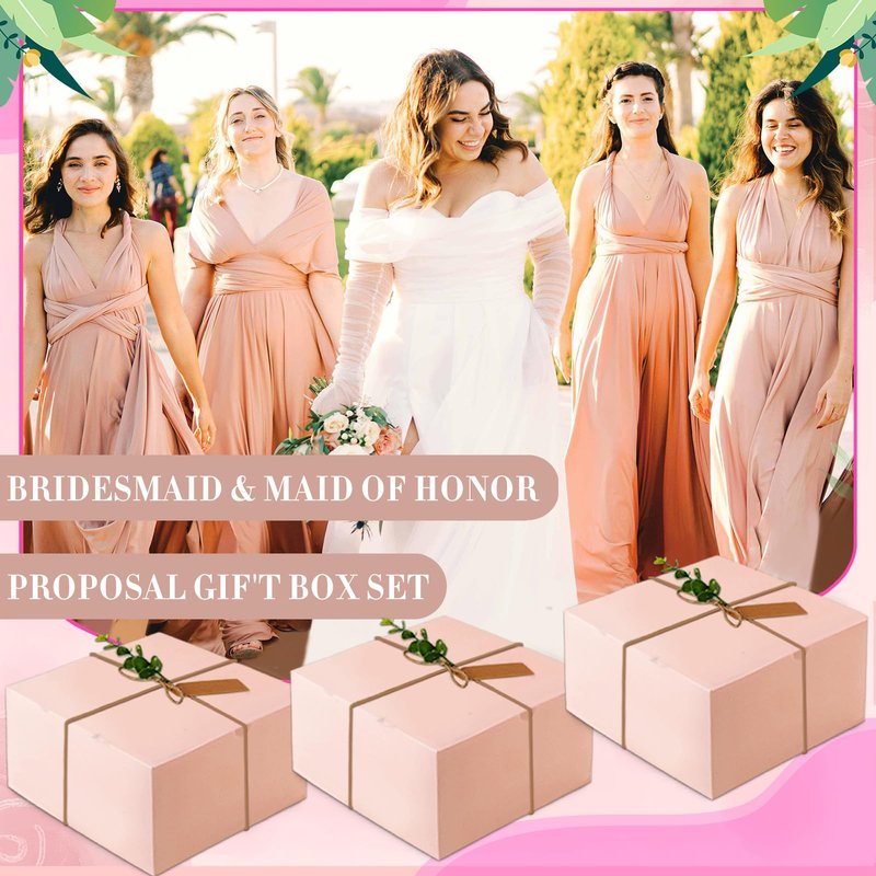 49pcs Bridesmaid Gifts Set Of 4 Pink, Maid of Honor Proposal Box Gift,Scented Candle Salt Ball Makeup Bag Rectangular Hair Clip Bridesmaids Scrunchies Knot Bracelet Bridal Shower Wedding Party