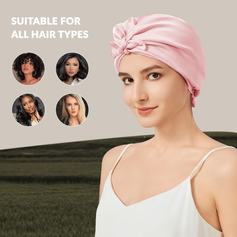 Mulberry Silk Bonnet for Sleeping, 22 Momme Grade-6A Double Layer Silk Sleep Bonnet Adjusatble Hair Wrap with Elastic & Twist Knot Design(1PCS,Pink)