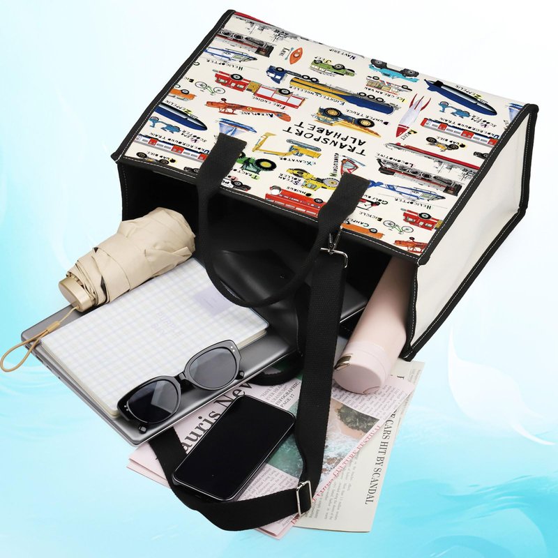 LEVLO Transport ABC Canvas Tote Bag Vehicle Alphabet Gift Transport Alphabet Shoulder Bag Car A-Z Merchandise (Transport LT)
