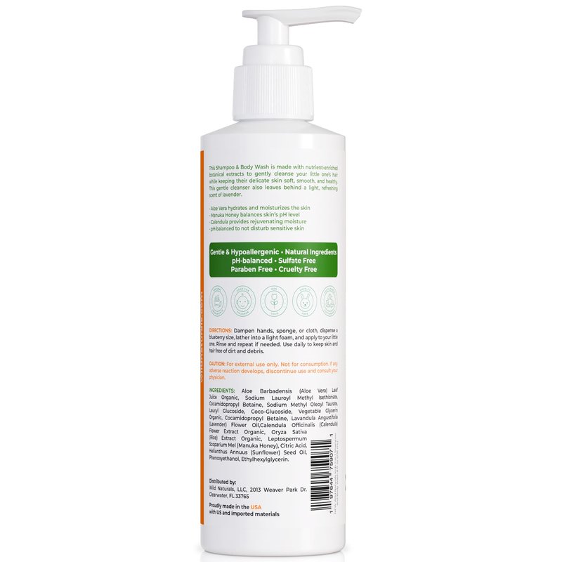 Wild Naturals Kids Shampoo and Body Wash - Hypoallergenic Baby Shampoo and Organic Baby Wash - Gentle and Moisturizing Kids Soap and Toddler Body Wash - Natural Kids Body Wash for Sensitive Skin