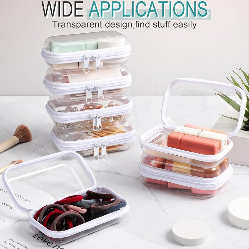 Clear Zipper Pouches - 6 Pcs Transparent Makeup & Toiletry Bags | Travel Organizer (White, 5 x 3 x 2 Inch)