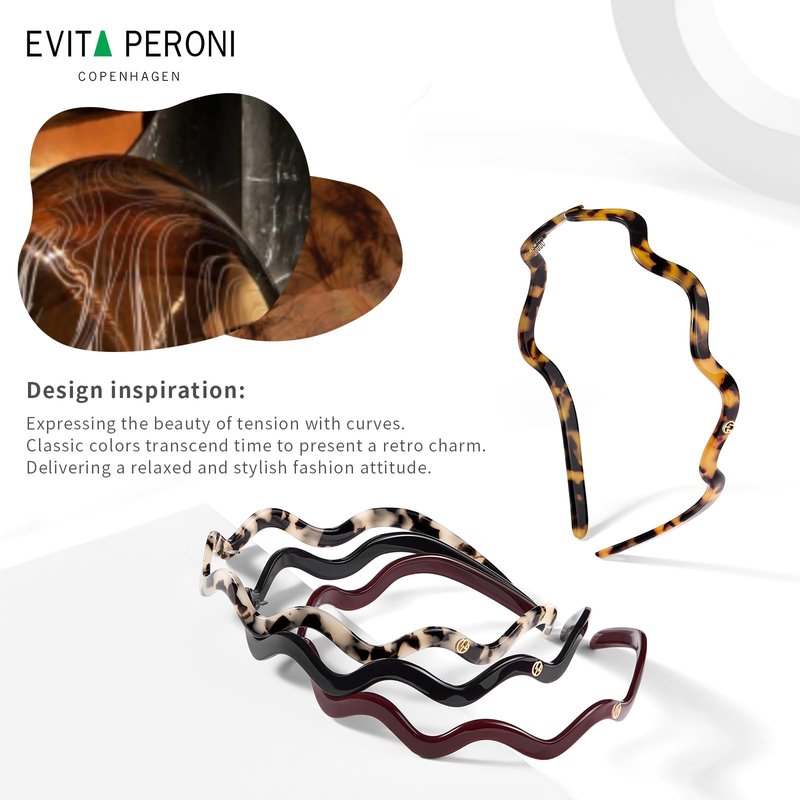 EVITA PERONI Wavy Women Headbands Eyewear Friendly Thin No Headache Tortoise