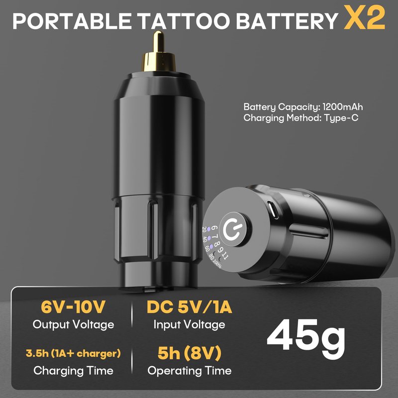 POSEIDON Cordless Rotary Tattoo Machine Kit with 20 Tattoo Cartridge Needles, Ink Set & 2 Rechargeable Batteries | Professional Portable Tattoo Gun for Beginners | Complete Starter Supplies(HM073)