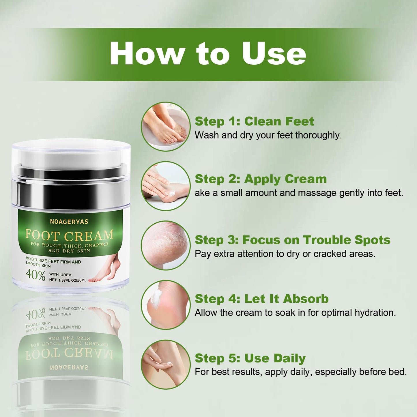 NOAGERYAS Urea Cream with 40% Urea, Tea Tree Oil, and Aloe Vera - Moisturizing Foot Cream for Soft, Smooth Skin - Ideal for Rough, Cracked, and Dry Feet