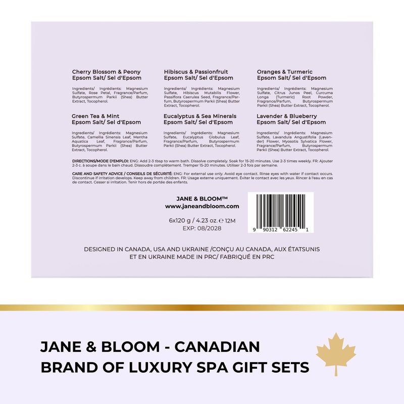 Epsom Salt Bath Gift Set – 6 Aromatherapy Blends with Essential Oils – Bath & Body Gift Set for Women, Stress Relief, Self Care, Birthday Gifts – Jane & Bloom