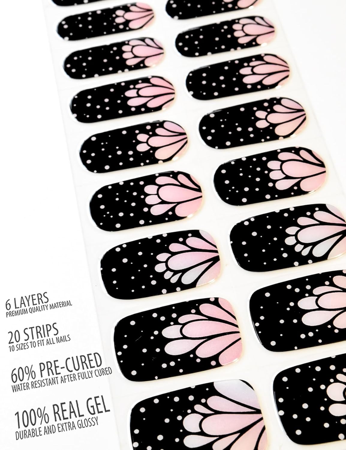 Semi Cured Gel Nail Strip Starter Kit - 60 Nail Stickers, UV Lamp & Tools for Salon Quality Christmas Nails