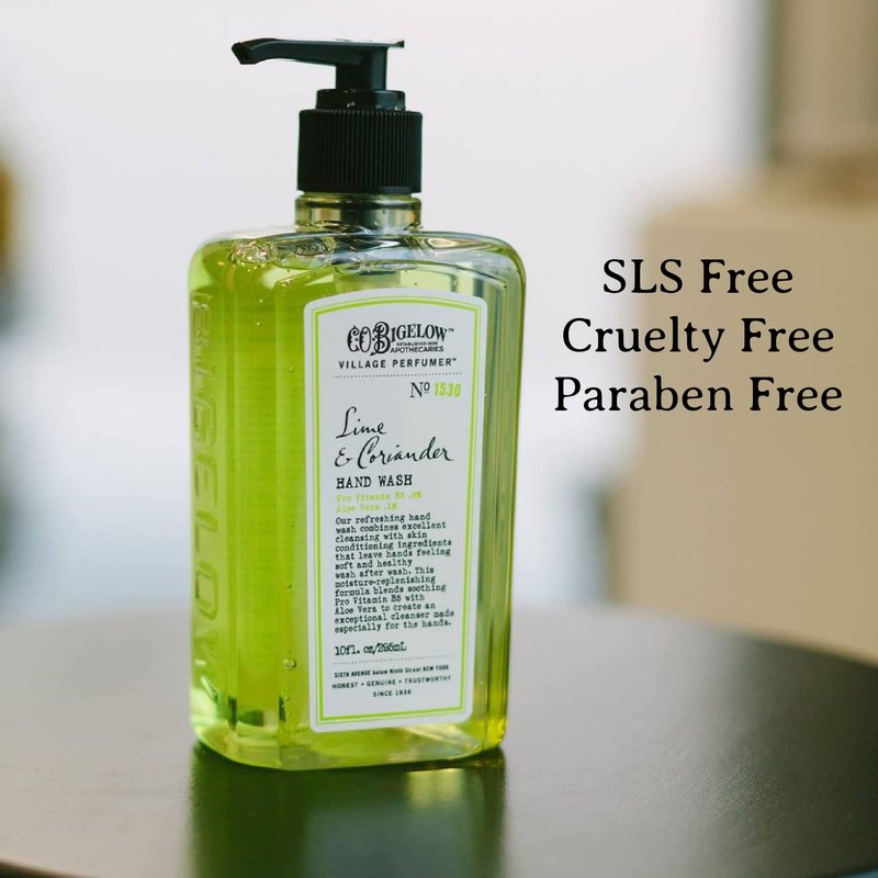 C.O. Bigelow Hand Wash, Lime Coriander Soap, No. 1530 - Village Perfumer Moisturizing Hand Wash for Bathroom & Kitchen with Aloe Vera, 10 fl oz, Pack of 2