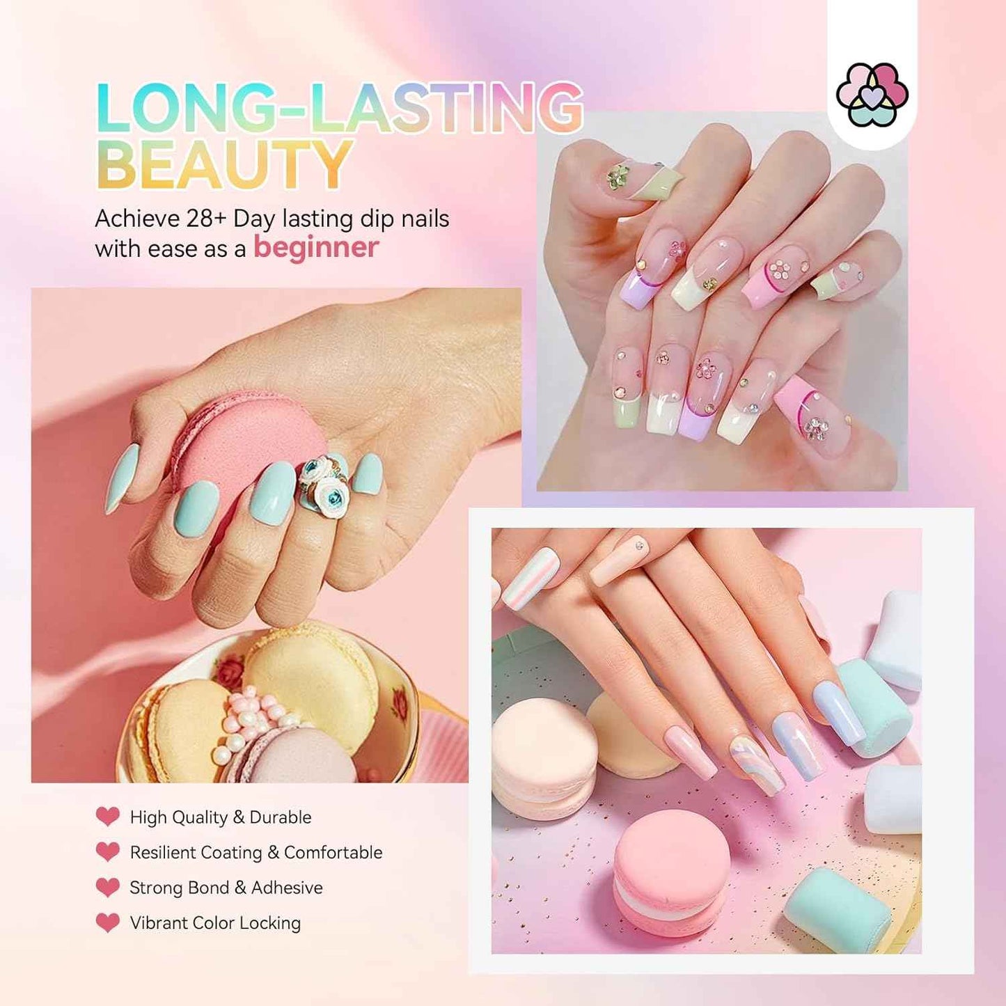 SAVILAND 20-Color Dip Powder Nail Kit with Clear Pink & Rainbow Shades + 4 Liquids