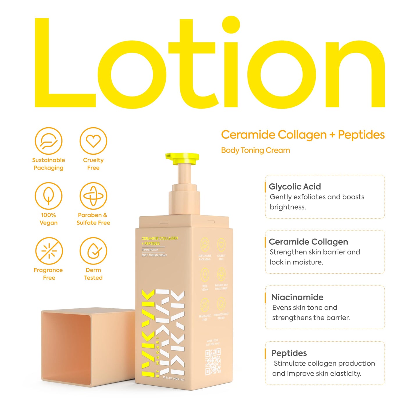 IYKYK by Makari Ceramide Collagen + Peptides Body Toning Cream | Smoothing & Firming Body Lotion for Women | Supports Radiance & Supple-Looking Skin | Vegan | Fragrance-Free | Paraben & Sulfate-Free