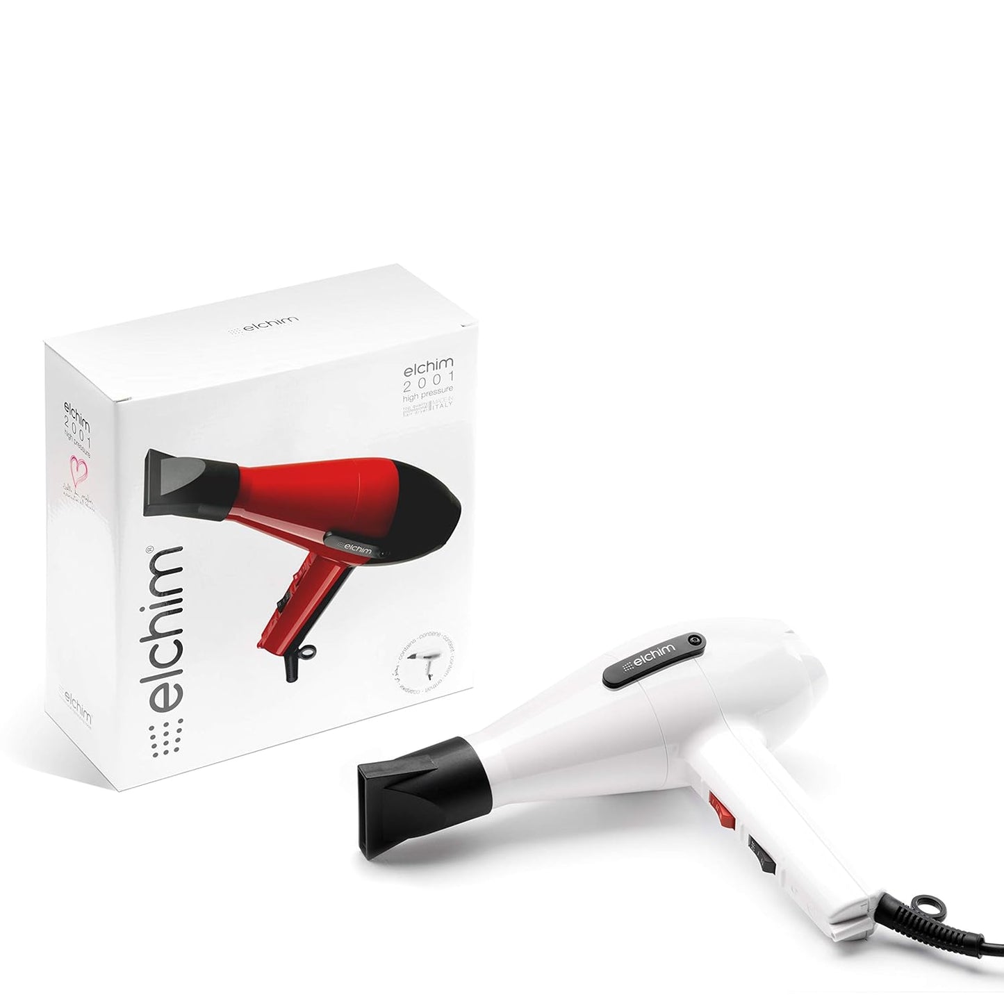 Elchim 2001 Hair Dryer - High Pressure, Fast Drying | White, 1 Count
