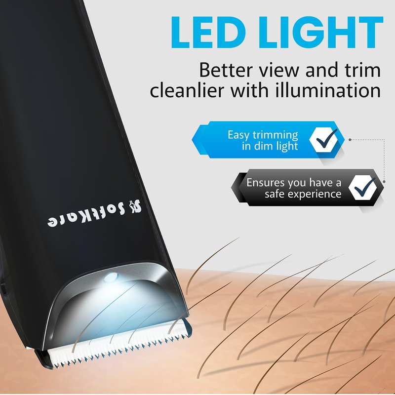 Body Hair Trimmer for Men Manscape - Electric Safe Shaver Pubic Hair Groomer LED Light Ball Razor Waterproof Mens Trimmers Rechargeable Cordless Replaceable Ceramic Blade Clipper Wet/Dry Smooth