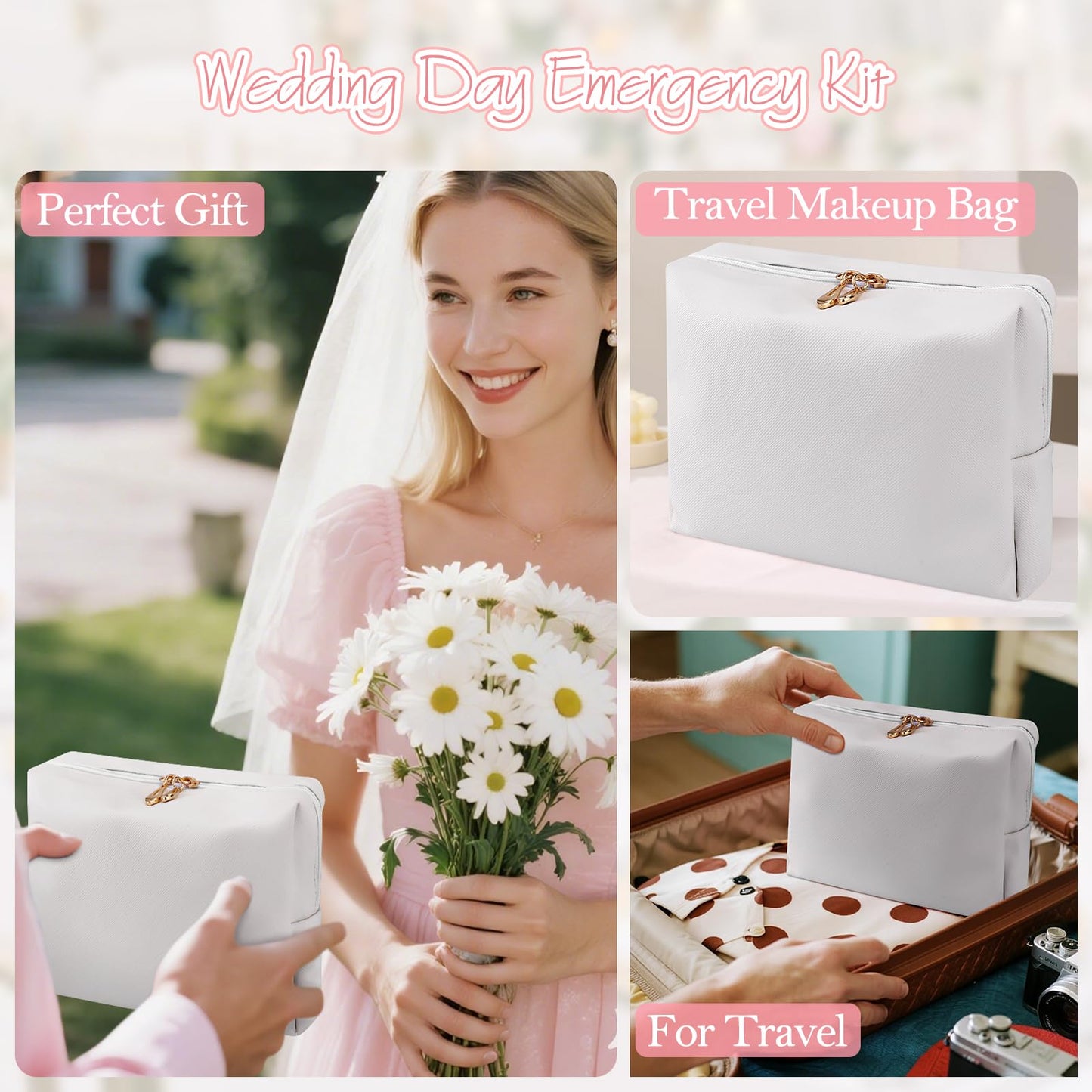 Bridal Emergency Kit for Wedding Day,Wedding Essentials Survival Set for Team Bride,Must-Have 30+ Essentials Personal Care Travel Kit with Makeup Bag