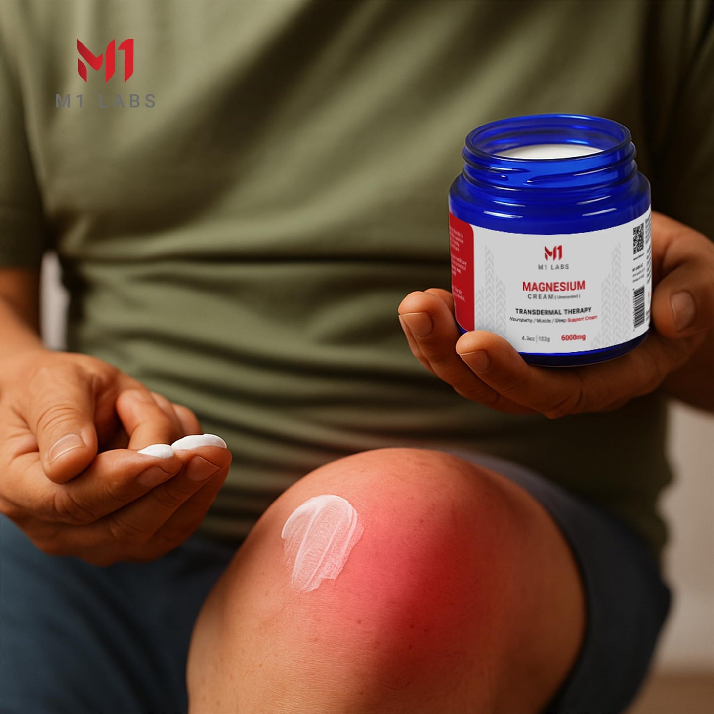 M1 Labs 6000mg Magnesium Topical Cream – 4.3 oz Unscented & Fast-Absorbing Magnesium Chloride Cream for Neuropathy, Muscle & Sleep Support – Paraben-Free, Non-GMO for Relaxation, Support & Hydration